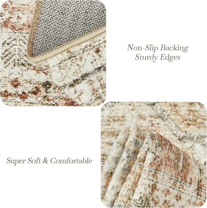 Soalmost 5x7 Area Rugs Brown Pink Low Pile Indoor Washable Trendy Faded Style