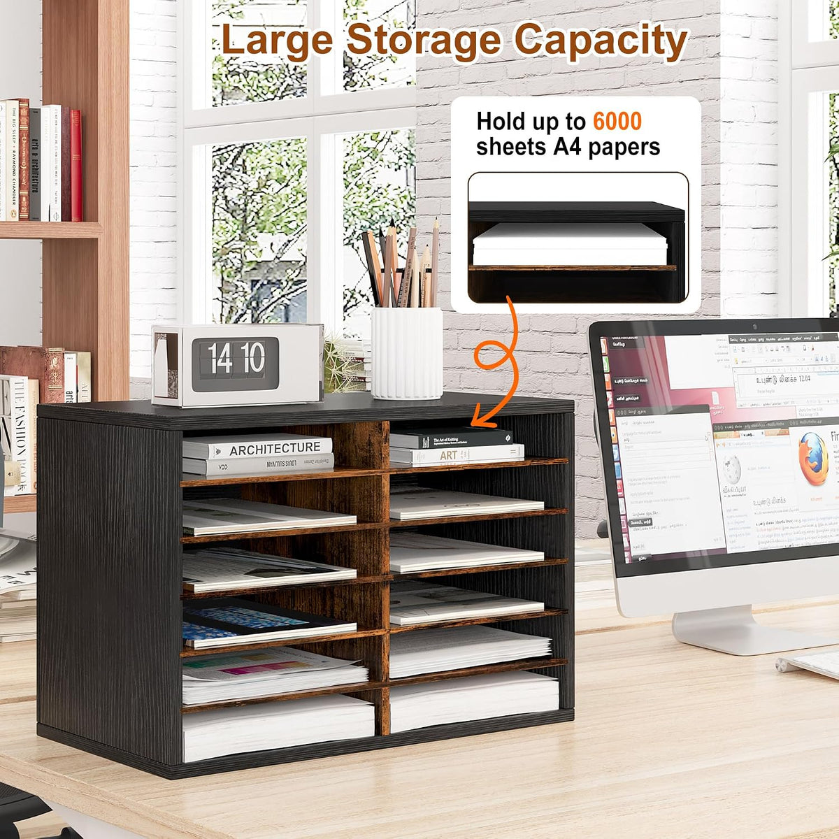Alpeir Classroom Mailbox 12 Slots with Removable Shelves, Black/Rustic