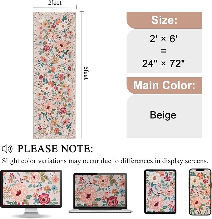DUKINO 2x6 Runner Rug for Hallway, Washable Kitchen Runner Rug