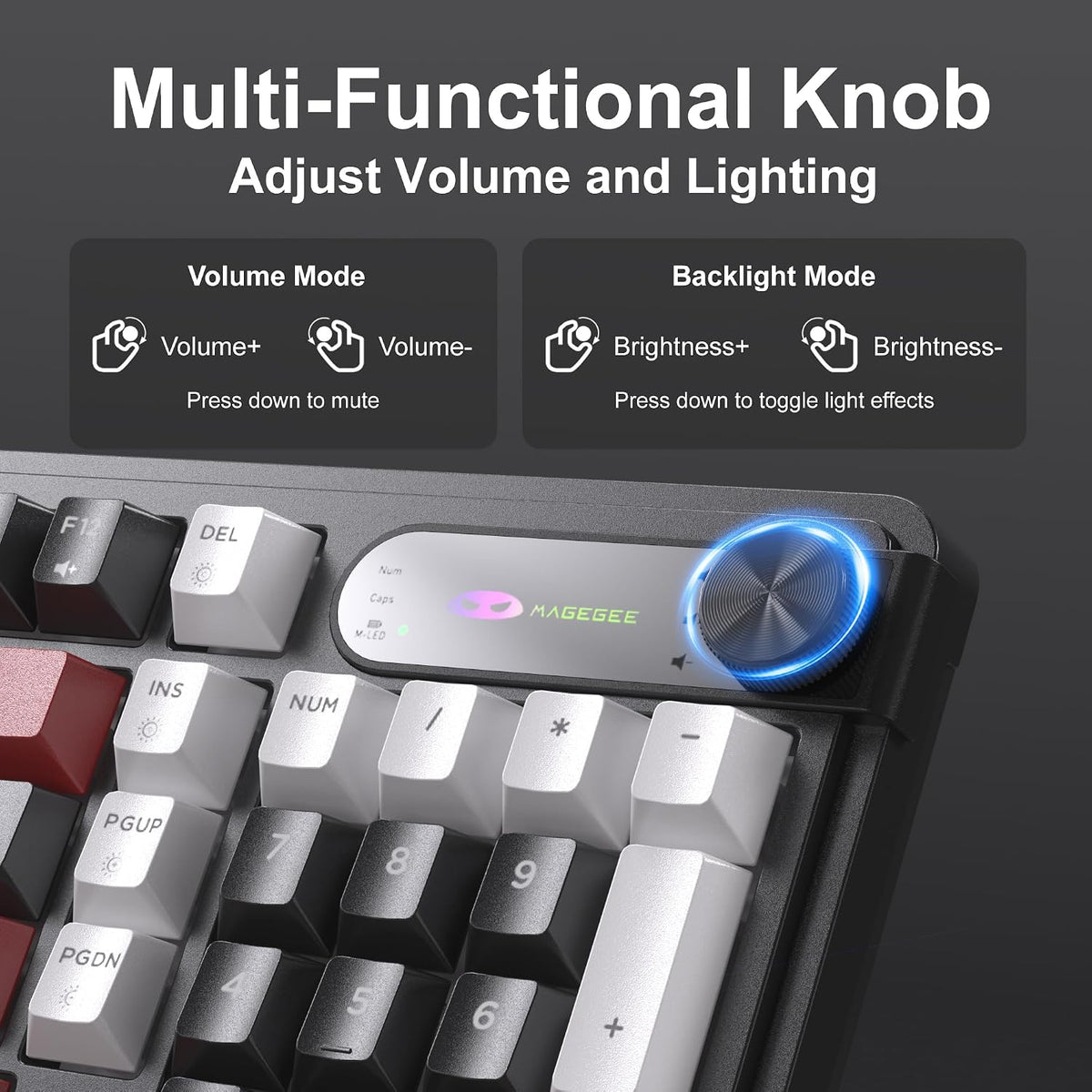 MageGee GK960 Wireless Keyboard, 98 Keys Tri-Mode BT/2.4G/Wired Membrane Gaming Keyboard, RGB Creamy Keyboard with Number Pad, Knob Control, 4000mAh Battery - White & Black