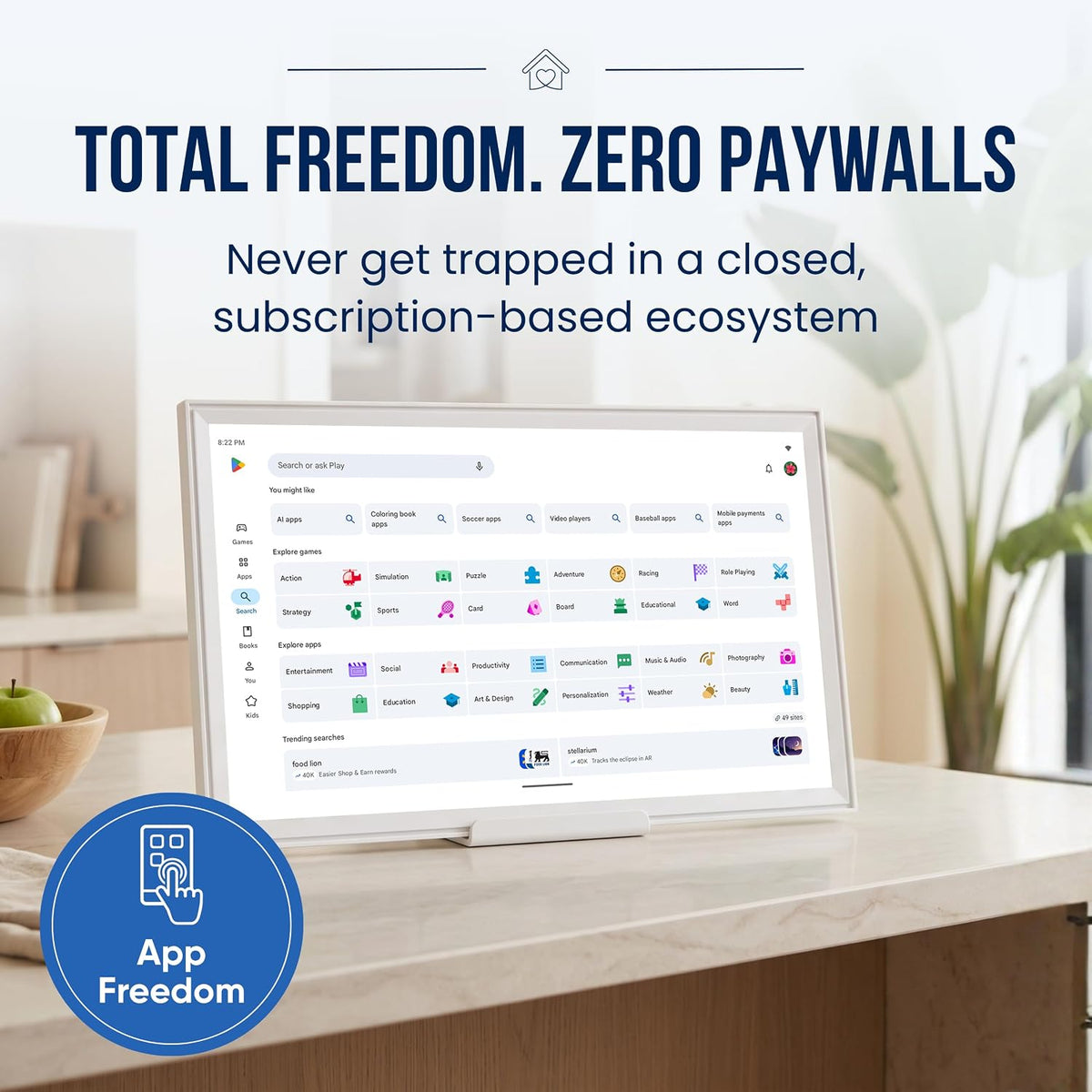 21.5" Smart Hub Digital Calendar Touch Screen, No Subscription, Google Play
