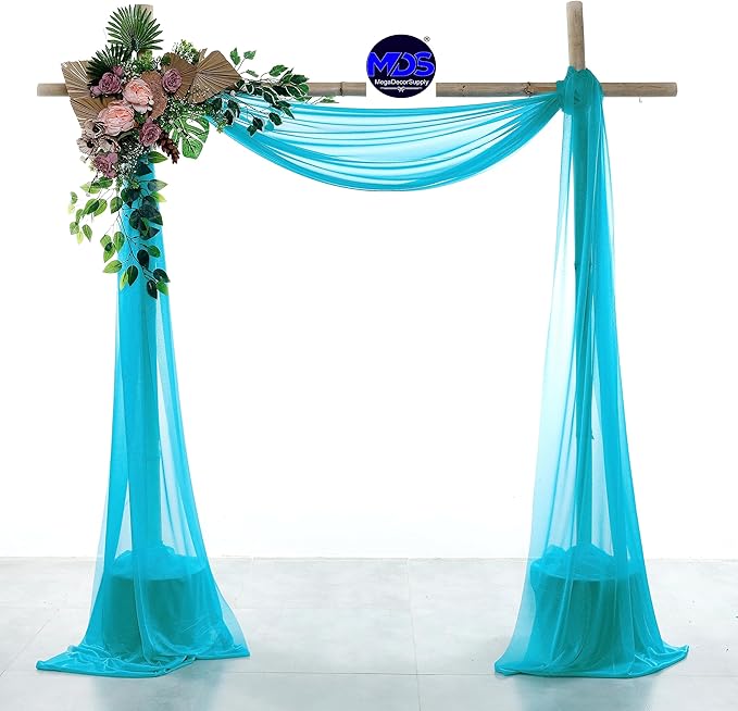 MDS Halloween Chiffon Draping Fabric - 2 Panel, 30" Wide x 100ft Long - Sheer Spooky Arbor & Canopy Drapery for Haunted House Backdrops, Party Ceilings, DIY Costumes & Themed Events - Peacock Blue (Pack of 2)