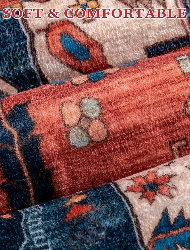 SERISSA Runner Rug for Hallways, Extra Long Boho Rug Ultra Soft Vintage Rust
