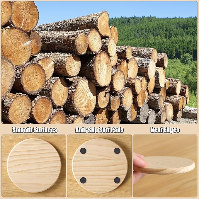 24 Pack 4 Inch Unfinished Round Wood Coasters