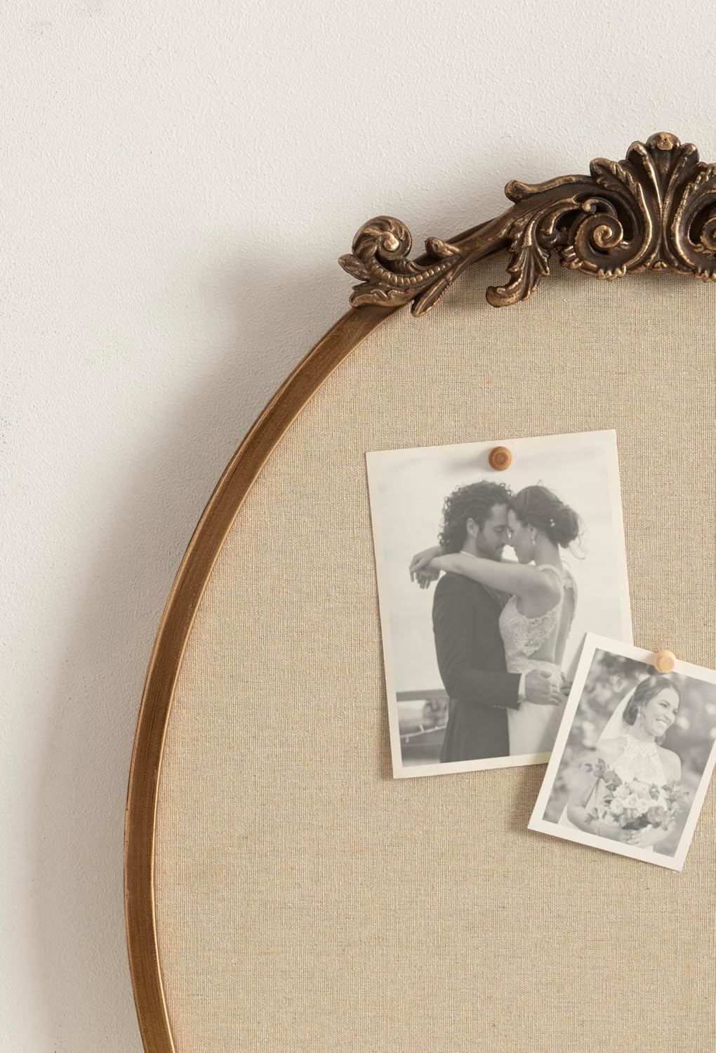 Kate and Laurel Arendahl Decorative Oval Pinboard, 18 x 24, Gold, Framed Round Ornate Vintage Cork Board for Use as Motivational Vision Board or Wall Organizer