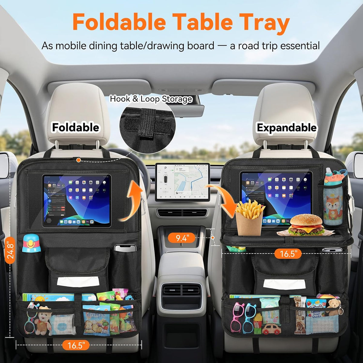 Backseat Car Organizer,Car Back Seat Organizer with Foldable Tray,2Pack