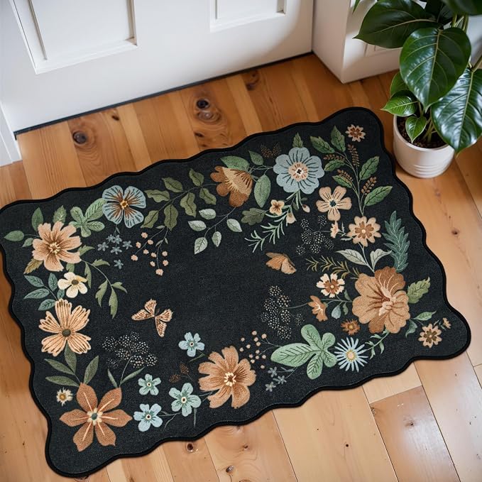 Lahome Floral Entryway Rug, 2X3 Washable Kitchen Rug Ultra-Thin, Non-Slip Soft
