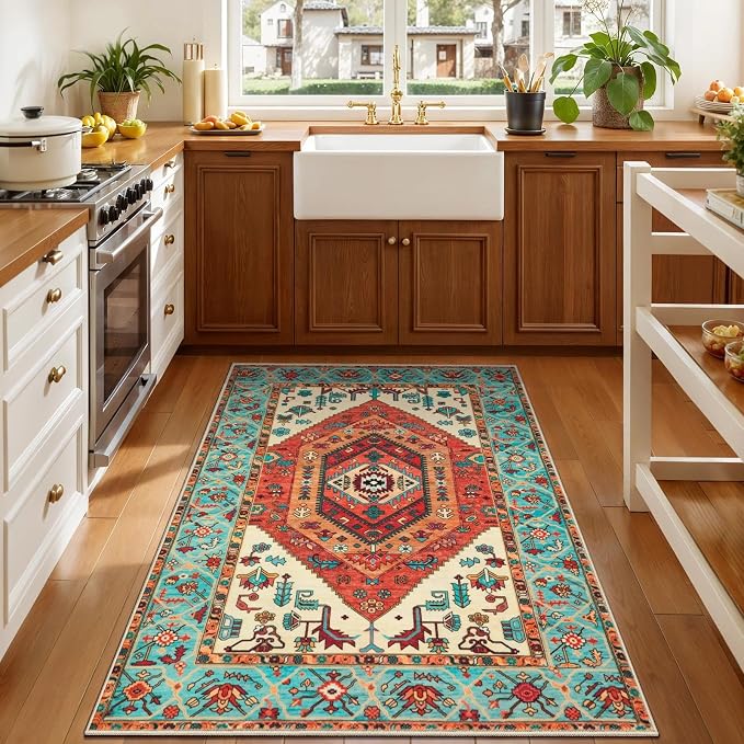 SERISSA Boho Area Rugs for Entryway, 3x4 Washable Non-Slip Kitchen Rug