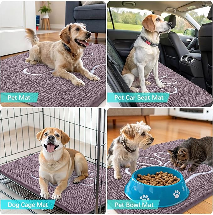 OLANLY Dog Door Mat for Muddy Paws 36x24, Paw Print Design, Absorbs Moisture