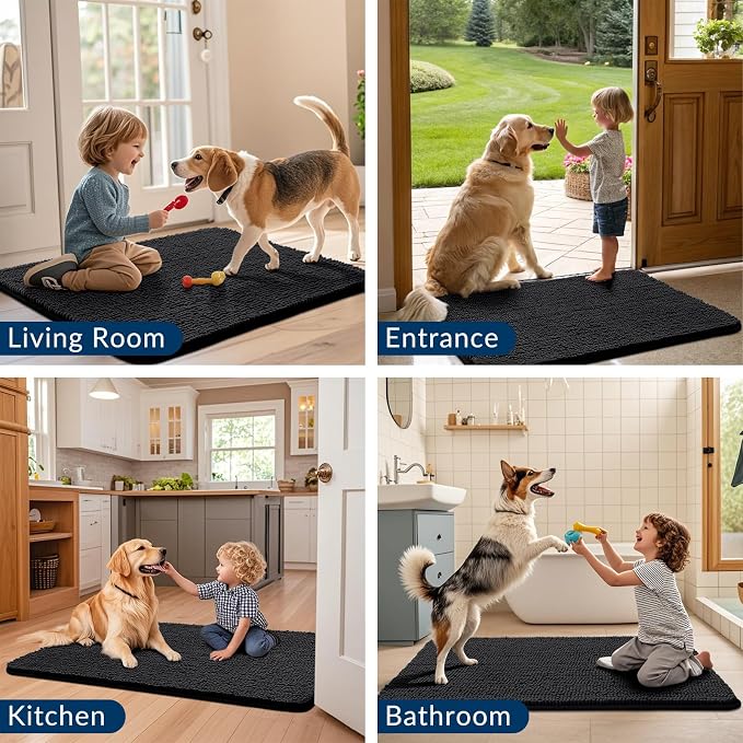 Smiry Dog Door Mat for Muddy Paws 47x24, Absorbent Dirt Trapper, Non-Slip