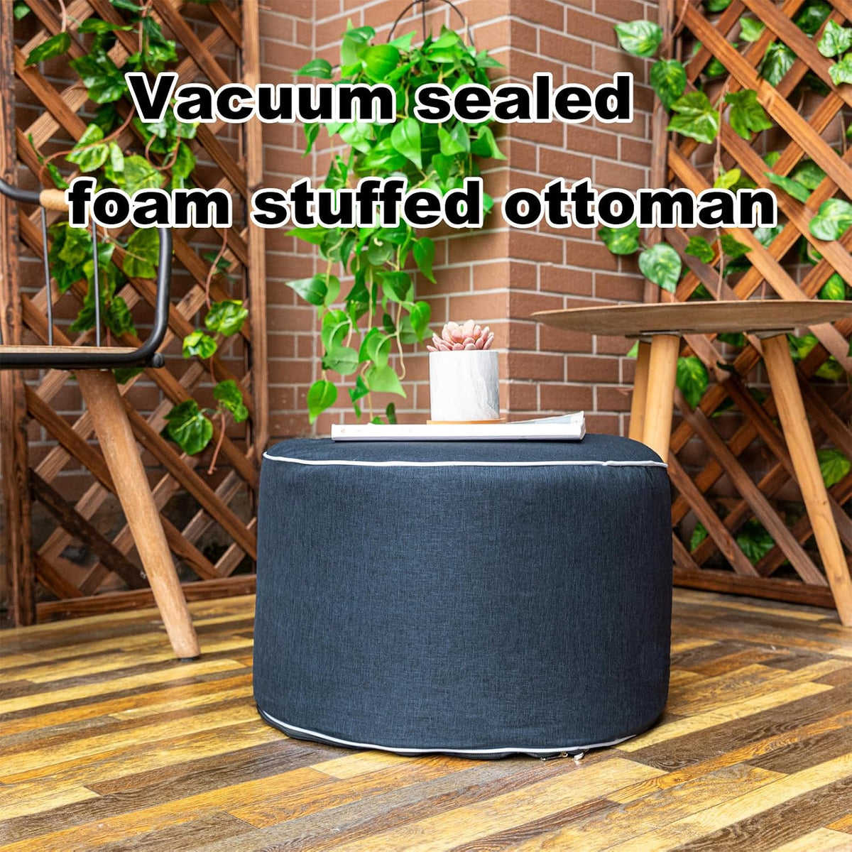 Outdoor Ottoman for Patio, Navy, Outdoor Pouf Footstool,20x12In
