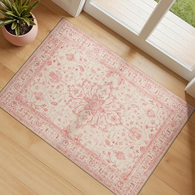 RELEANY Area Rugs Small 2'x3' Washable Non-Slip, Floral Vintage Distress