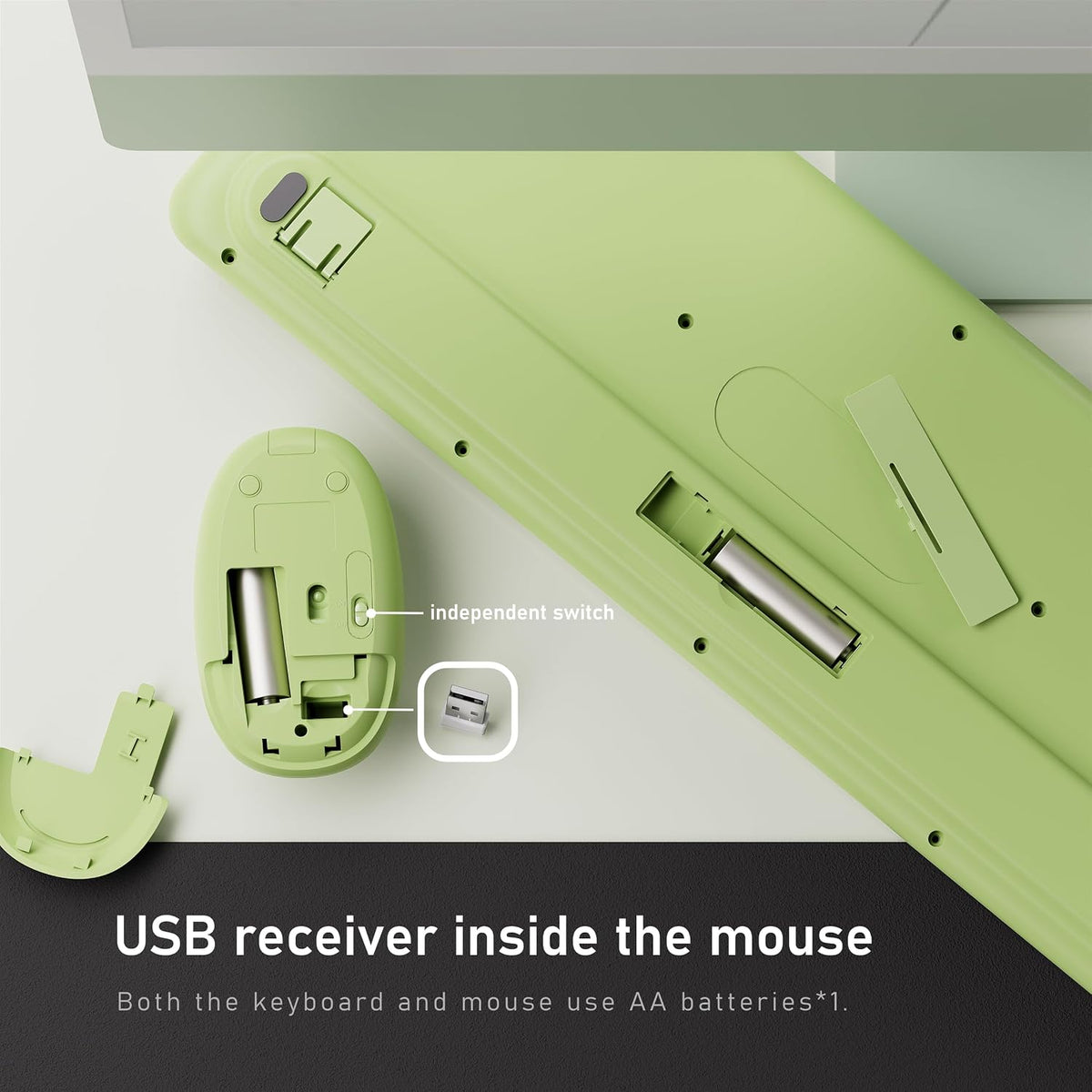 UBOTIE Wireless Keyboard and Mouse Combo, Phone Holder (Green)