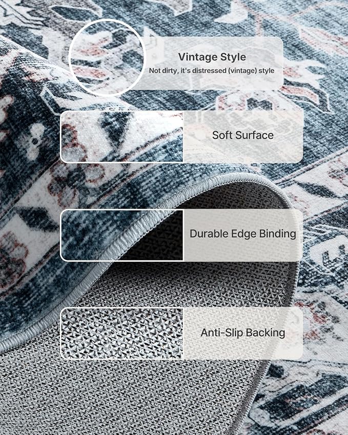AMADA HOMEFURNISHING 8x10 Washable Area Rug, Low-Profile