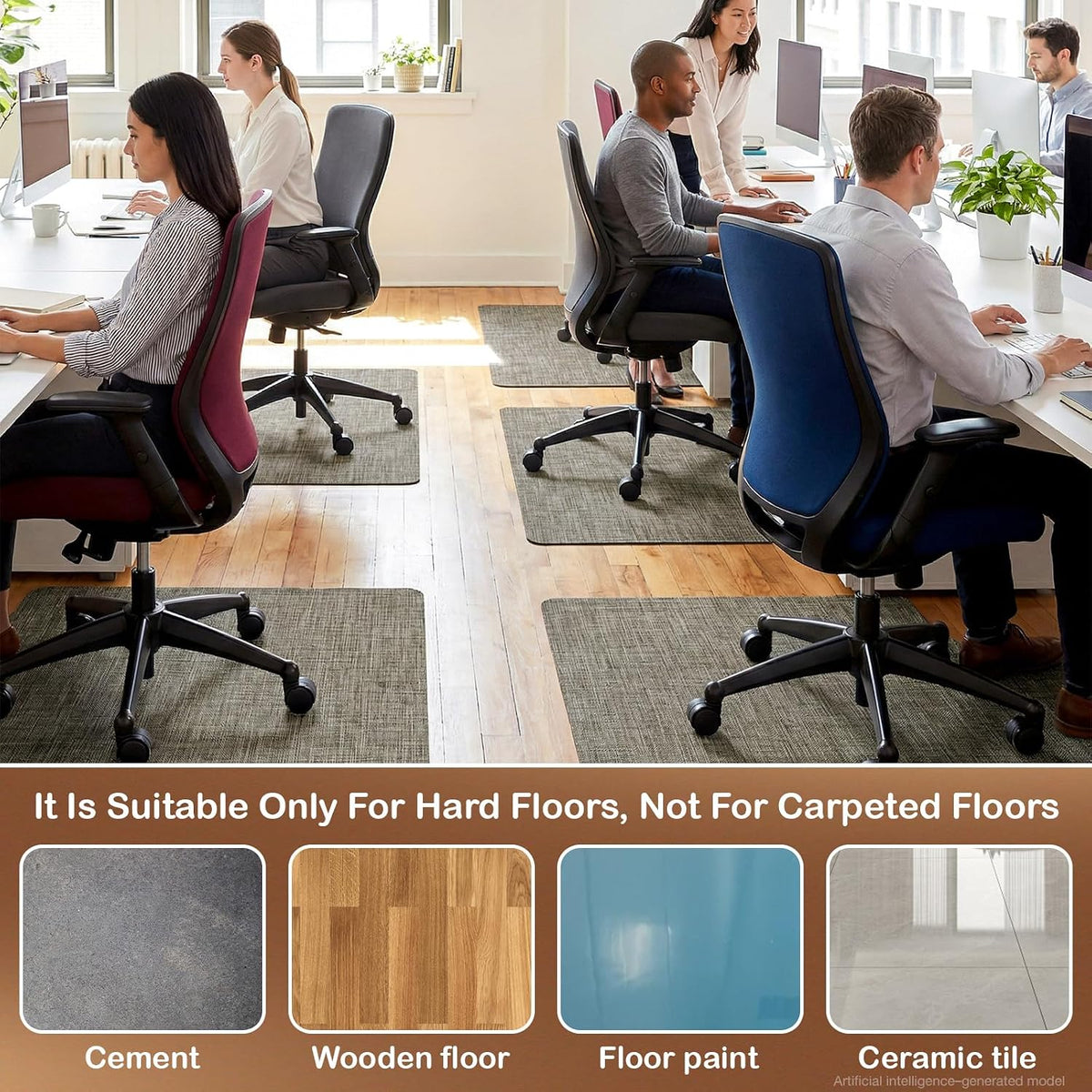 Office Chair Mat for Hardwood Floor, 36" x 48" Non-Slip Office Chair Mat for Rolling Chair, Heavy Duty Textilene Floor Protector for Hardwood Tile, Desk Computer Chair Mat for Home Office,Brown