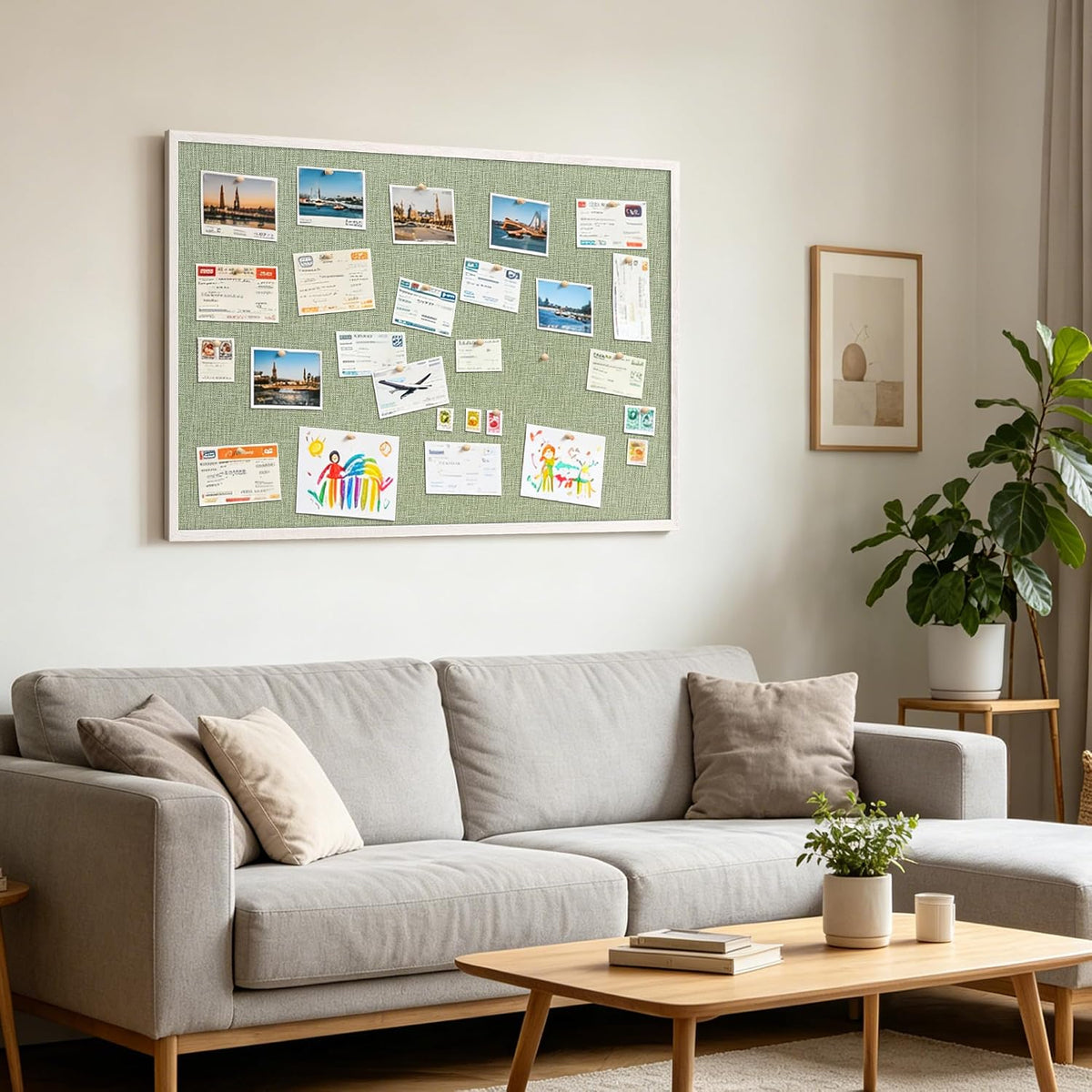 SELEAD Double-Sided Linen and Cork Bulletin Board (36"x24", Green)