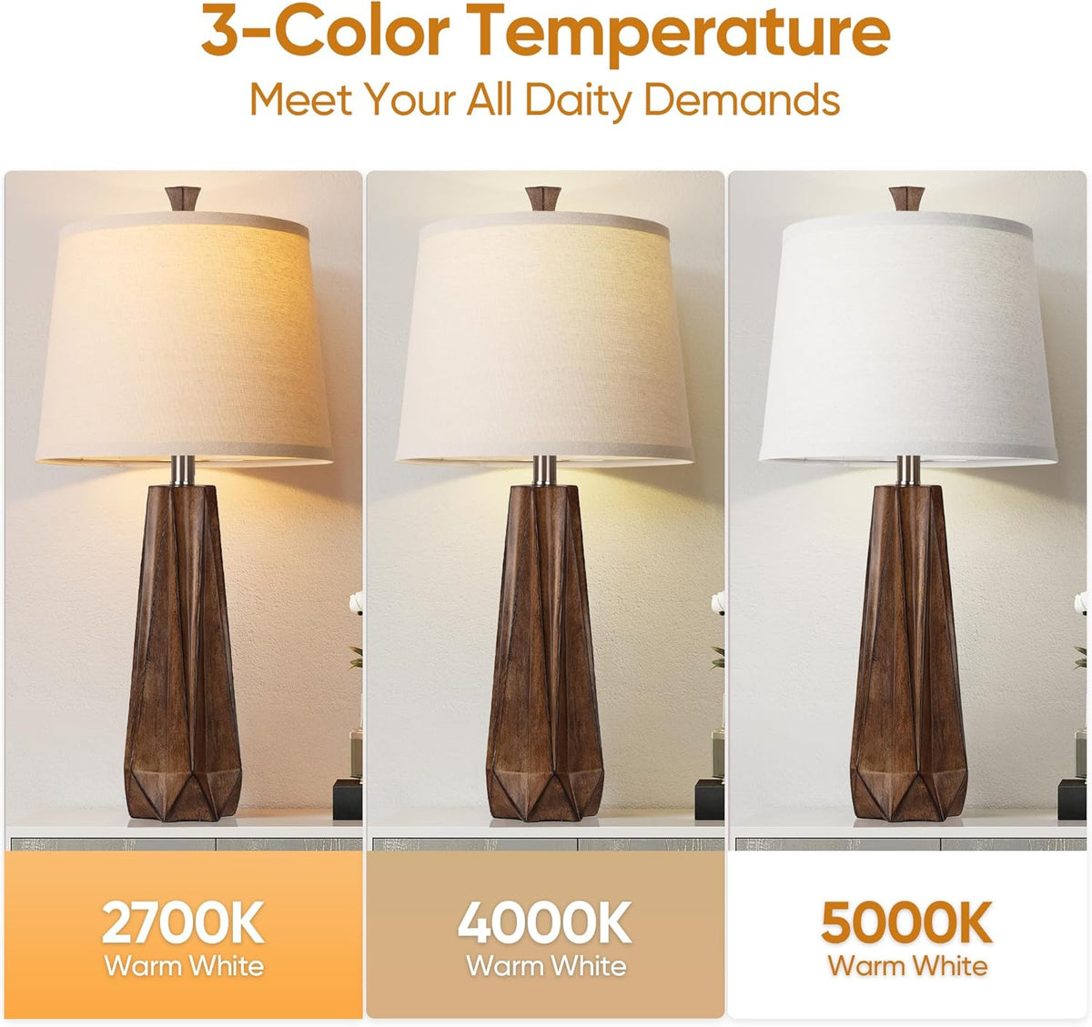 WIHTU 27" Wood Grain Resin Table Lamp Set of 2,Modern Beside Lamp for Decor