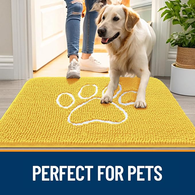OLANLY Dog Door Mat for Muddy Paws 36x24, Paw Print Design, Absorbs Moisture