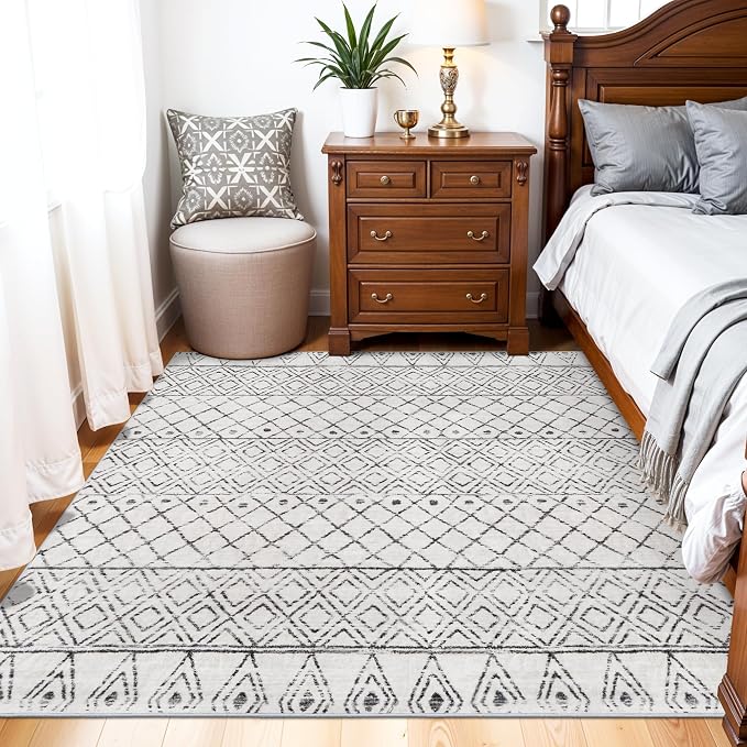 Washable 5x5 Rug Square Moroccan: Non-Slip Soft Indoor Throw Large Carpet
