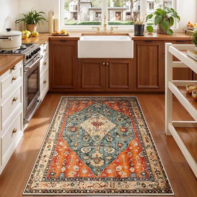 SERISSA Boho Area Rug for Entryway, 3x4 | Washable, Ultra Soft Print Distressed