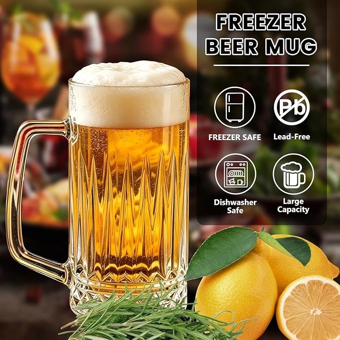 Beer Mugs For Freezer, 20 oz Large Heavy Glass Mugs