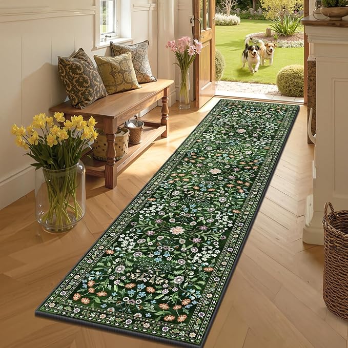 Yamaziot Washable Runner Rug 2x8 – Boho Non Slip Floral Hallway Runner Rug