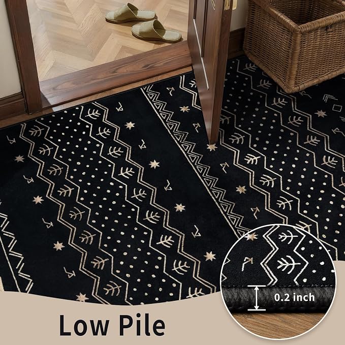 SERISSA Hallway Runner Rug, 2x10 Washable Non-Slip Black Gold Grad Runners