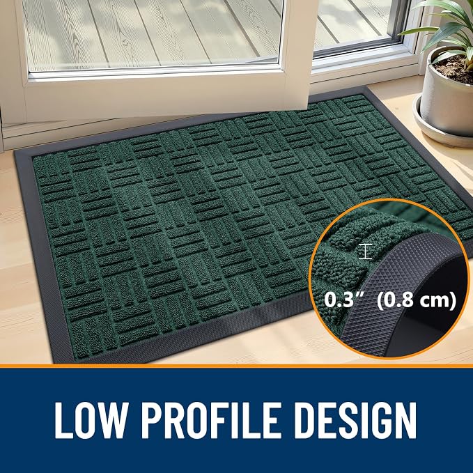 OLANLY Front Door Mat Outside Entrance 47x17, Heavy Duty Sturdy Natural Rubber
