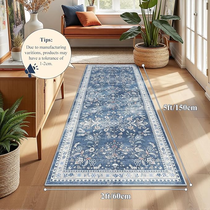 Yamaziot Washable Runner Rug 2x5 – Non Slip Boho Floral Hallway Runner Rug