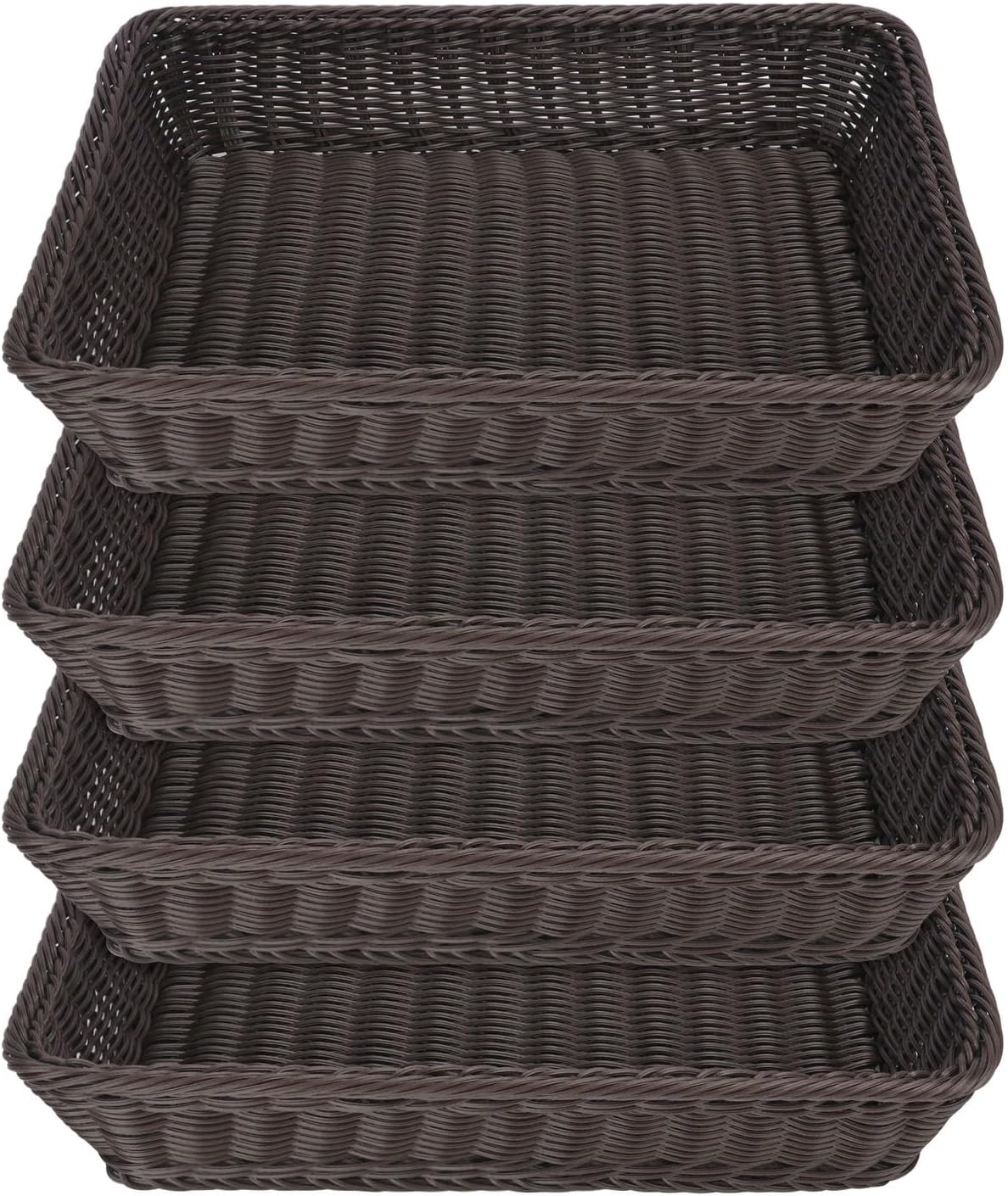 Poly Wicker Baskets 4 Pack 16 inch Coffee Large Wicker Baskets Storage – Rustic, Durable & Easy-Cleaning Bread Baskets, for Home, Restaurant & Hotel Use