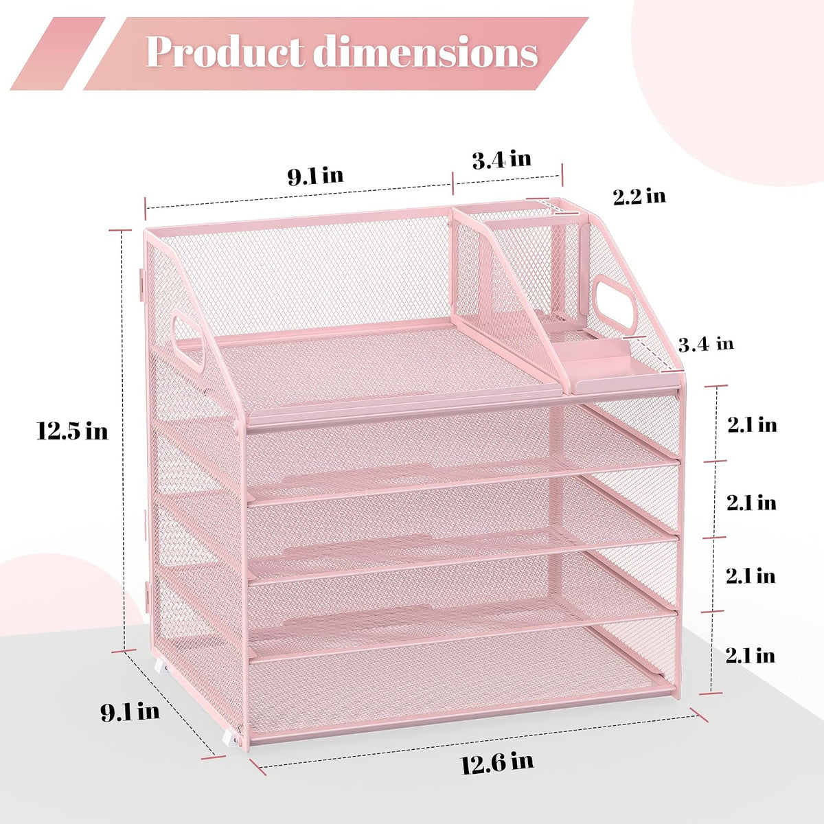 5 Tier Mesh Desk Organizer with Pen Holder and Handle Letter Tray