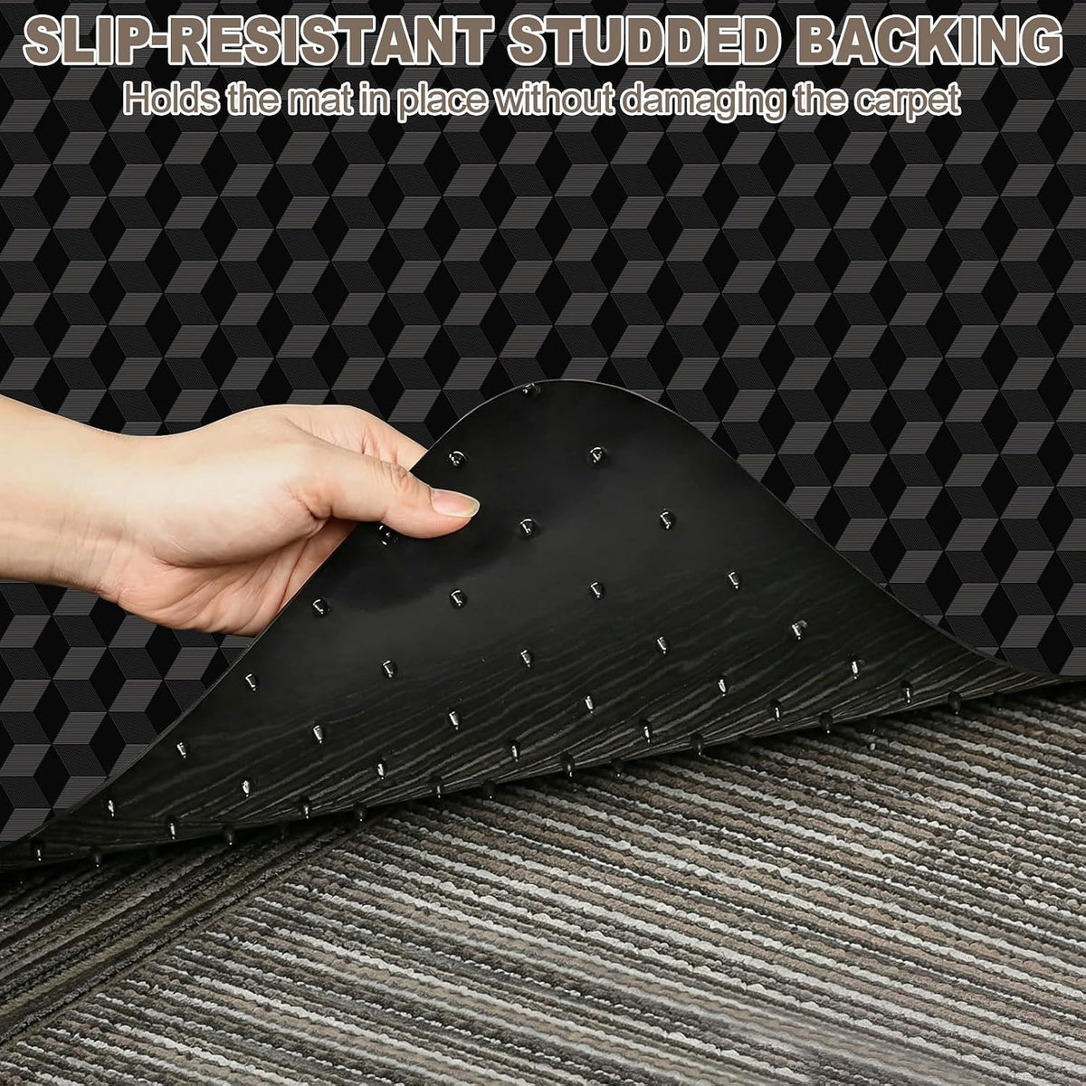 Chair Mat for Carpeted Floor, 3D Visual Black Gaming Chair Mat for Low Pile Carpets, 48"x30" Studded Bottom Carpet Protector, Non-Slip Floor Mat for Rolling Chairs, Home Office & Gaming Room