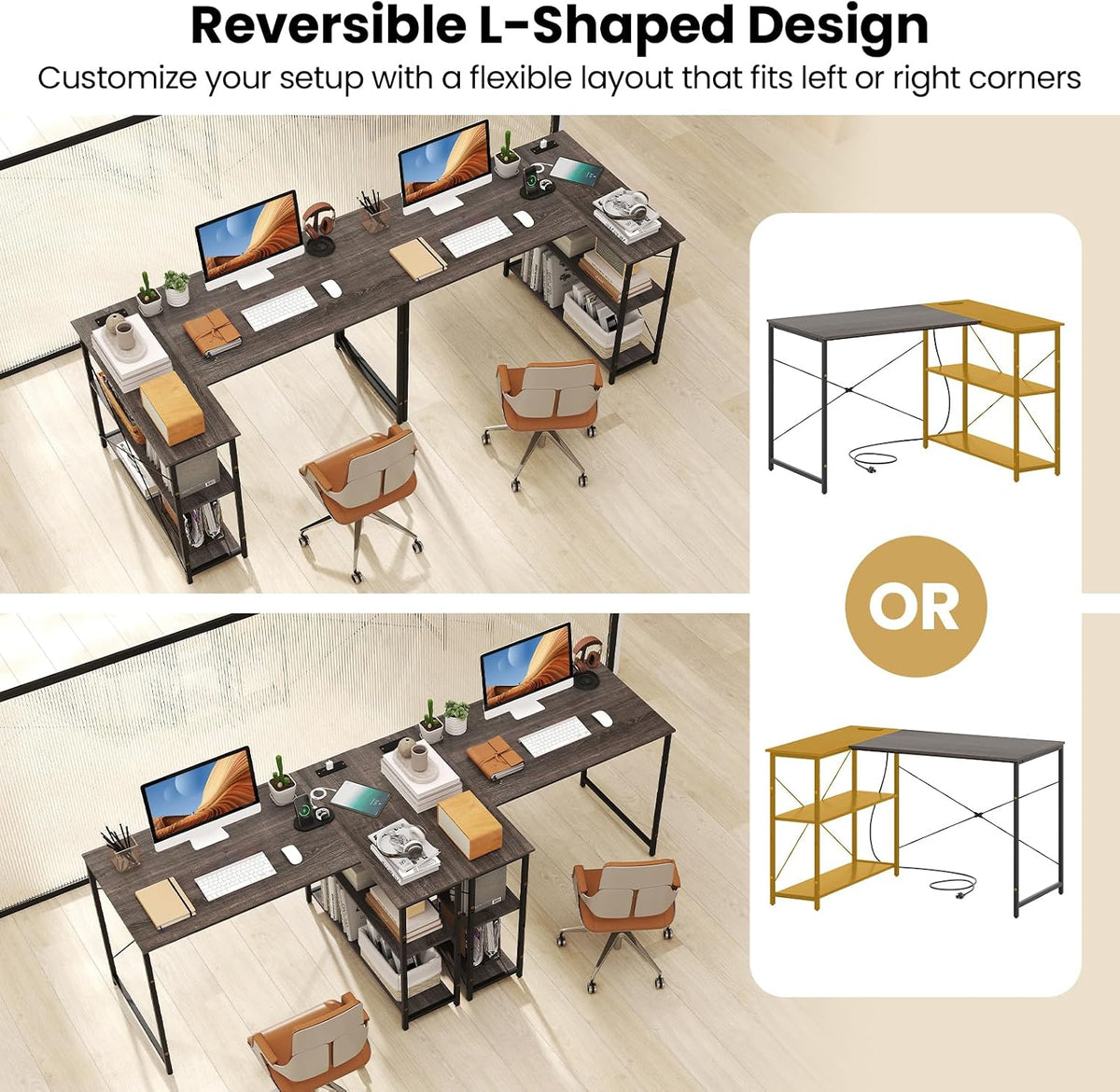 Tangkula L-Shaped Computer Desk with Reversible Shelves, 48 Inch Corner Computer Desk, Modern Writing Study Desk Home Office Workstation, Space Saving Design (48 Inch, Gray)
