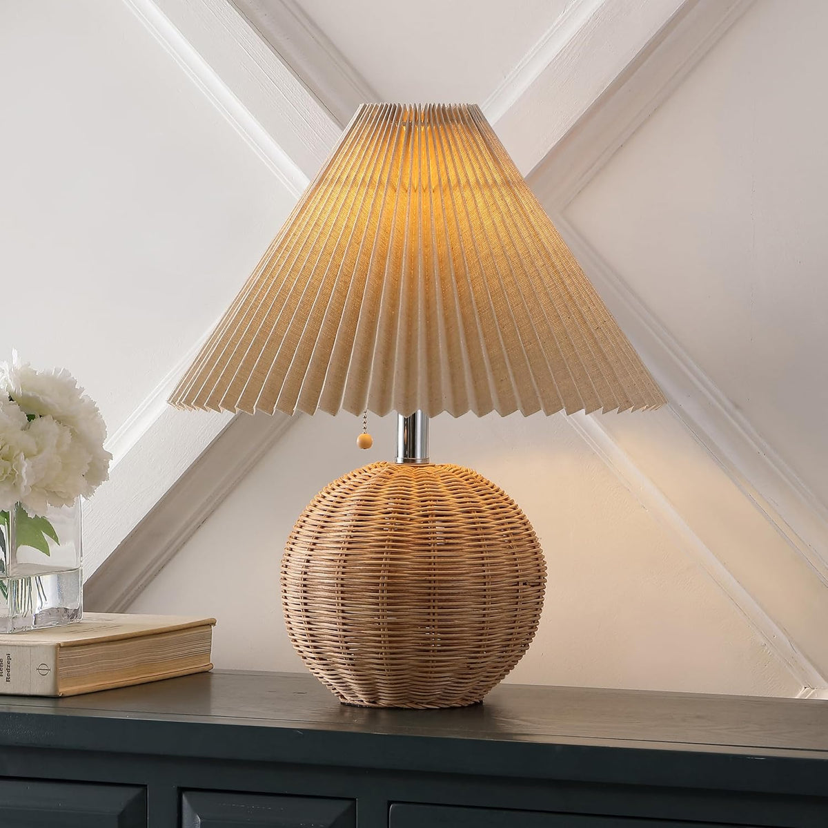JONATHAN Y Aksel Sphere Table Lamp Coastal 17.25", Natural/Chrome