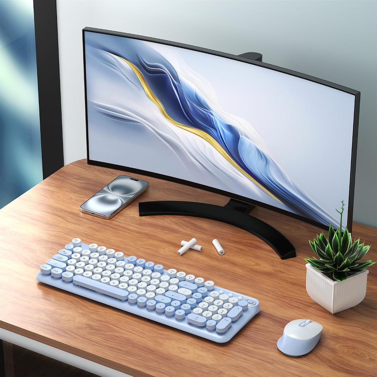 Links9+ Wireless Keyboard and Mouse Combo, Full Sized (Blue)