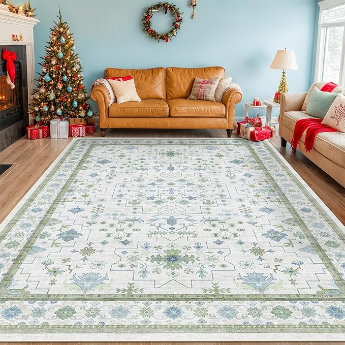 Hazo Haus Blue and Green Living Room Rug 8x10