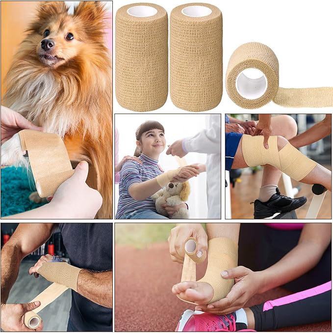 Treela 36 Pcs Self Adherent Bandage 4" X 5 Yard Wrap Breathable Cohesive Bandage Elastic Adhesive Tape for Stretch Athletic Sports Wrist Ankle(Nude)
