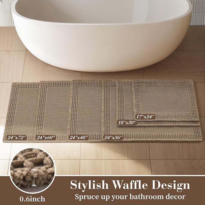 RESARE Waffle Bath Mat for Bathroom, Super Absorbent Bathroom Rugs Non Slip