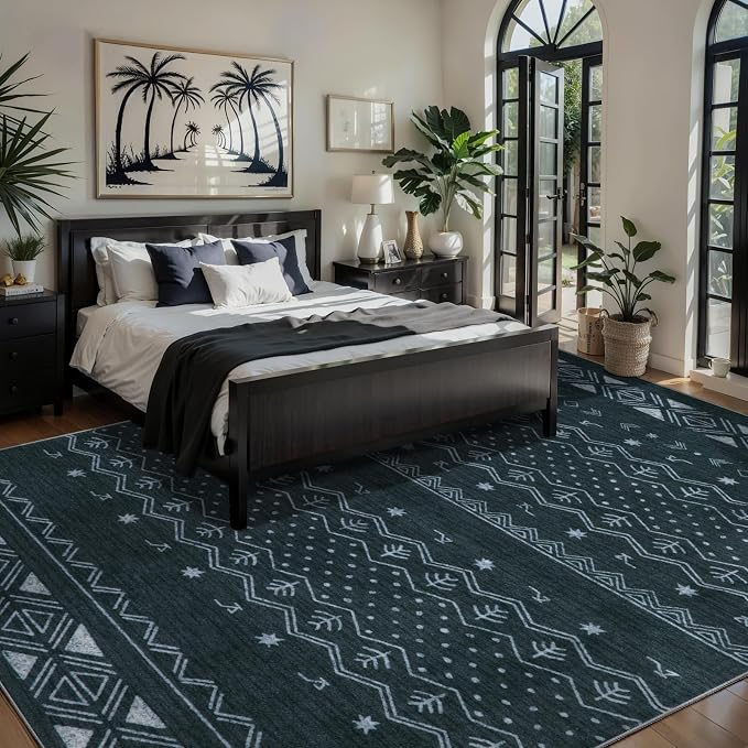 SERISSA 6x9 Area Rugs for Living Room, Washable Non-Slip Grey Boho Rug