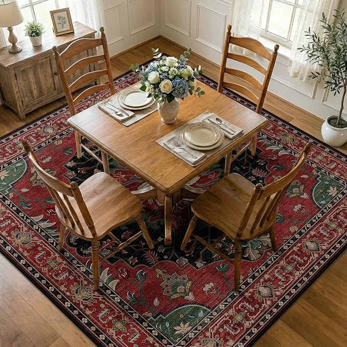RELEANY Area Rugs Square 7ft Washable Non-Slip, Floral Vintage Distress