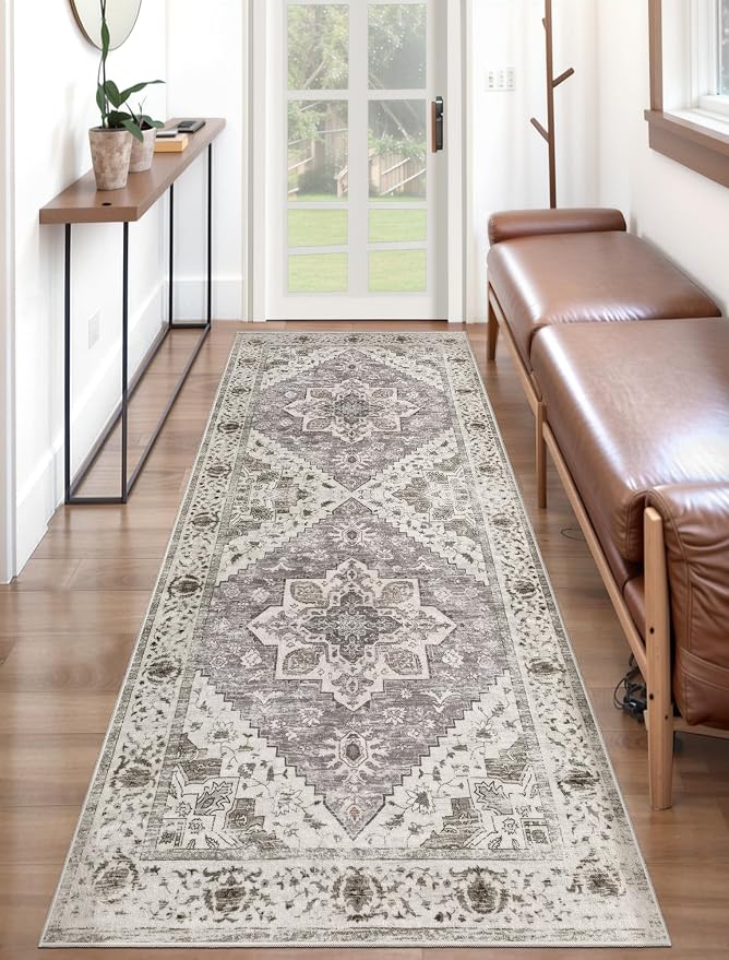 SERISSA Boho Washable Runner Rug, 2x6 Rug Non-Slip Vintage Earth Tone Hallway