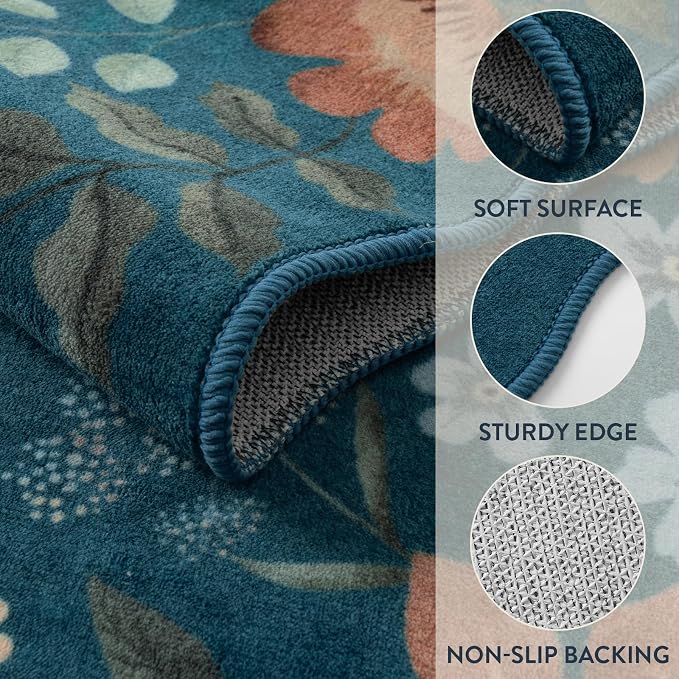 Lahome Floral Washable 6x9 Area Rugs, Soft Bedroom Rug