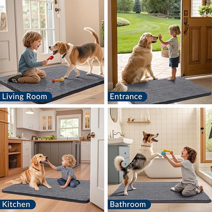 Smiry Dog Door Mat for Muddy Paws 47x17, Absorbent Dirt Trapper, Non-Slip