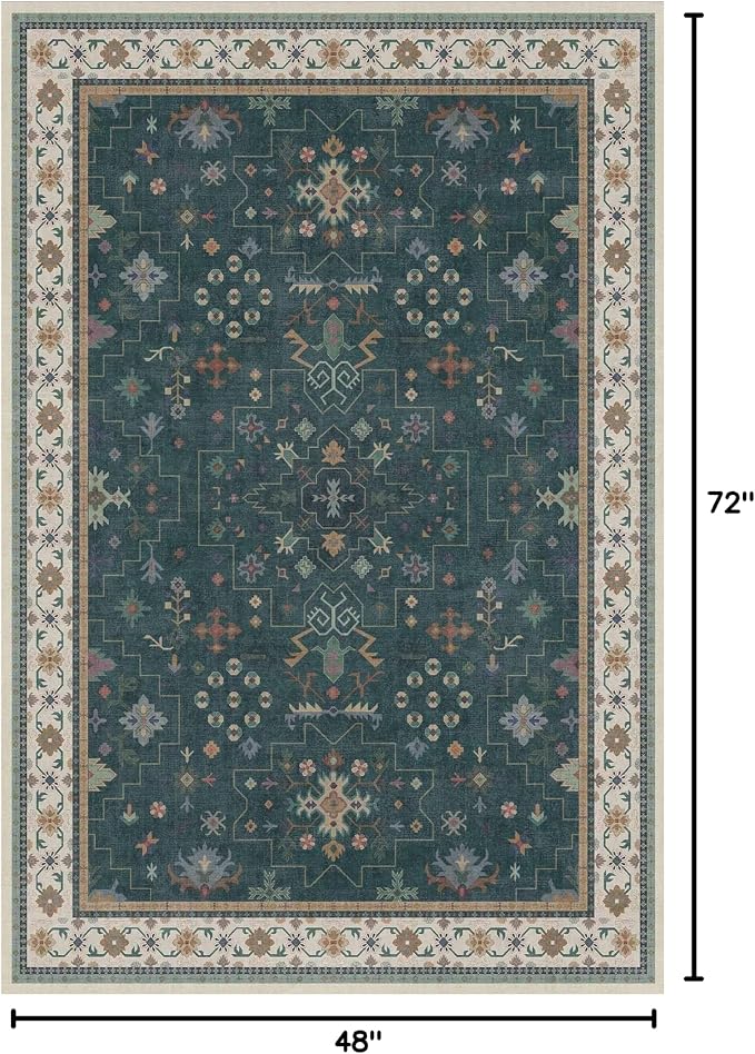 Hazo Haus Dark Green 4x6 Living Room Rug