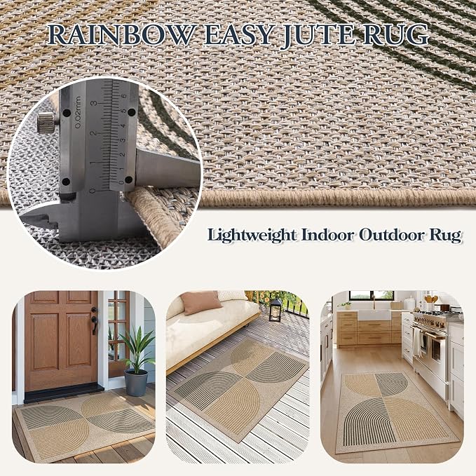 Lahome Enfys Rainbow Front Door Mat, Farmhouse Neutral Non Slip Non Shedding