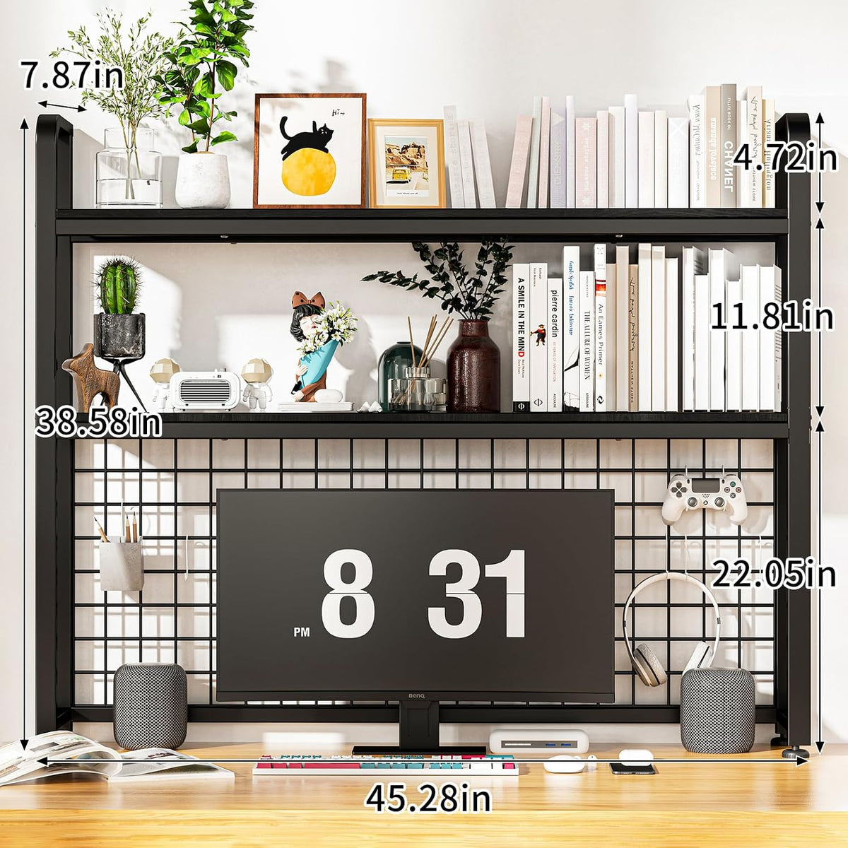 HUATOL Desktop Bookshelf for Computer Desk, 2-Tier Multipurpose Wood Countertop Bookshelf, Wooden Desktop Bookcase, Multipurpose Freestanding Storage Rack Display Shelf for Office, Home Decor, Black
