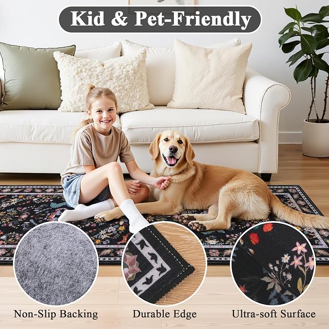 HEBE Washable Hallway Runner Rug 2'x 8' Non Slip Kitchen Rugs Runner, Low Pile