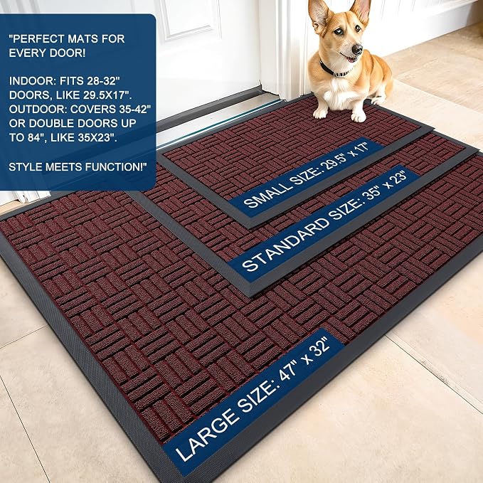 OLANLY Front Door Mat Outside Entrance 47x23, Heavy Duty Sturdy Natural Rubber