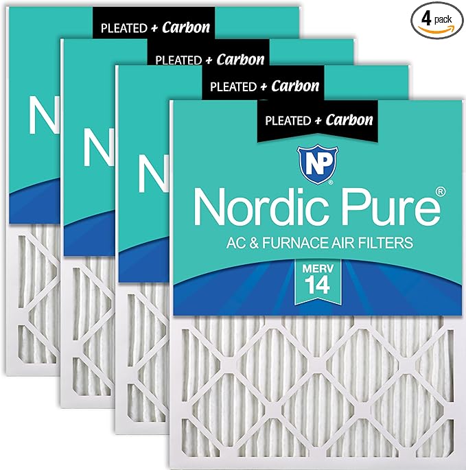 Nordic Pure 20x25x1 Pleated Air Filters MERV 14 Plus Carbon 4 Pack