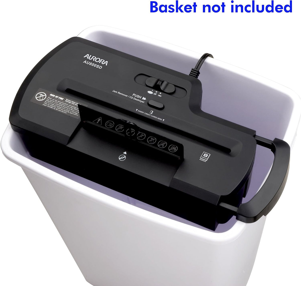 Aurora AU800SD Professional Strip Cut Paper Shredder/CD/Credit Card Shredder Without Wastebasket, 8-Sheet Strip-Cut No Basket, Black